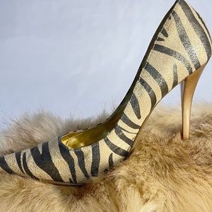 STEVE MADDEN Animal Print High Heel Shoes Pointed Toe | Gold/Black | Size 7 1/2